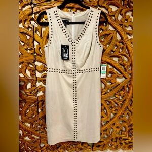 NWT INC Faux Suede Studded Beige Dress